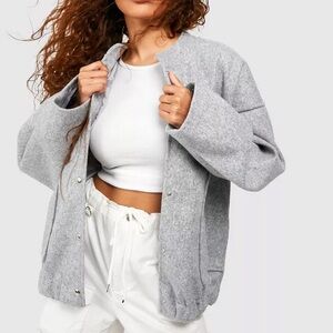 Boohoo Petite Wool Look Oversized Bomber Jacket
